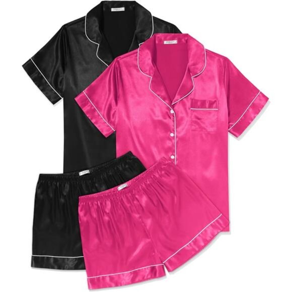 Other - Women's Silk Satin Pajama Set 2 Pack Button Down Short Sleeve Sleepwear